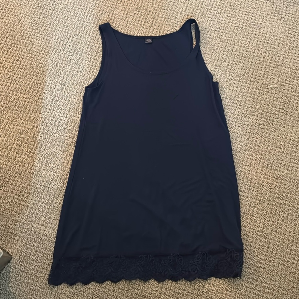 Only Hearts Helena Stuart So Navy Gray Tank Tunic Scalloped Lace Hem Size L
